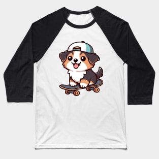 Australian Shepherd Puppy Skater Kawaii Skateboarding Dog Baseball T-Shirt